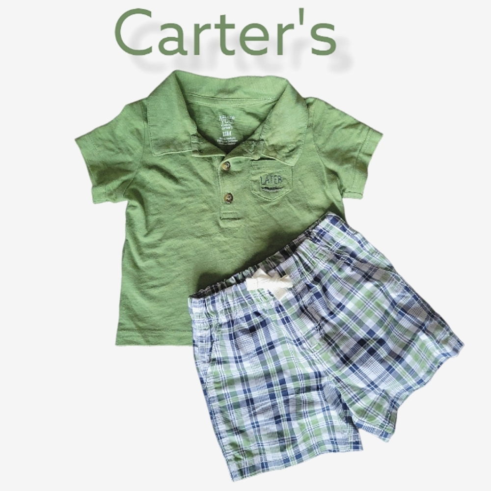 💥4/$25 Just One You Collard Shirt w/ Plaid Shorts Matching Set Size 12M